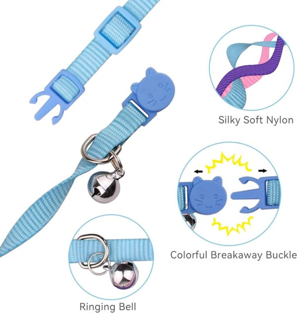 12 PCS Breakaway Cat Collars with Bell Colorful Soft Safety Buckle Cat Collars Adjustable Breakaway Kitten Collars Safety Collars for Cats, 7 in-11 in - Image 4