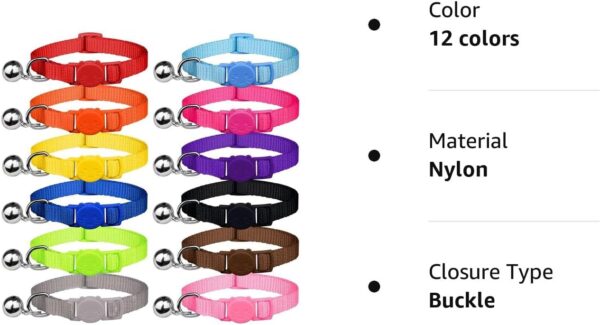 12 PCS Breakaway Cat Collars with Bell Colorful Soft Safety Buckle Cat Collars Adjustable Breakaway Kitten Collars Safety Collars for Cats, 7 in-11 in - Image 8