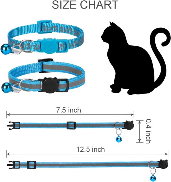 2 Pack Cat Collar with Bells, Reflective Collars for Cats with Breakaway Safety Buckle, Nylon, 7-12 Inch Adjustable, Blue - Image 6