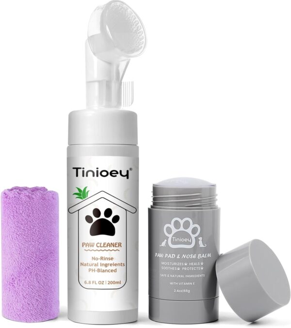 Dog Paw Care Kit | Dog Paw Cleaner for Dogs & Cats (6.8oz) | Dandelion No Rinse Clean Paws Foaming Cleanser | Pet Paw Cleaner Foot Washer w/Natural Lick Safe Dog Paw Pad Blam Stick(2.4 oz)