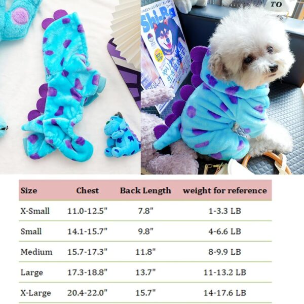 Dinosaur Dog Clothes for Small Dog Girl Boy,Fleece Winter Puppy Hoodies with Leash Ring,Cold Weather Coat for Cat,Funny Dog Dinosaur Costume for Christmas Halloween. (Blue, Large) - Image 5