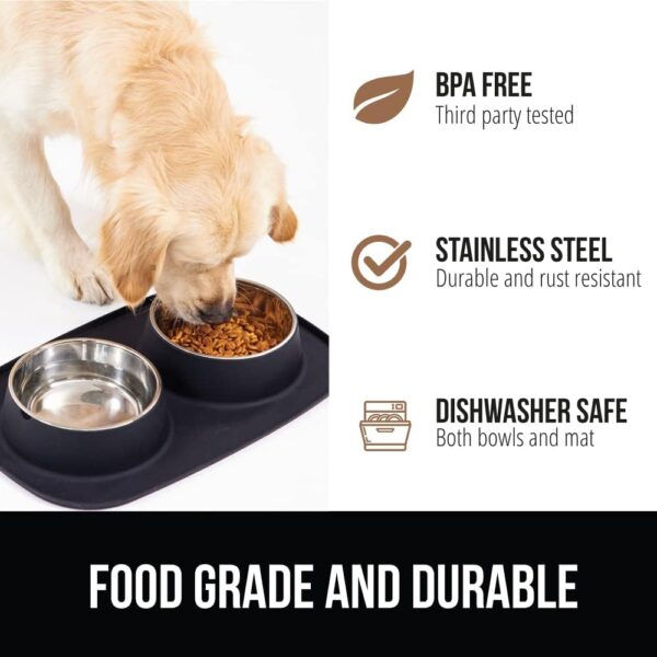 Gorilla Grip 100% Waterproof BPA Free Cat and Dog Bowls Silicone Feeding Mat Set, Stainless Steel Bowl Slip Resistant Raised Edges, Catch Water, Food Mess, No Spills, Pet Accessories, 1 Cup, Black - Image 5