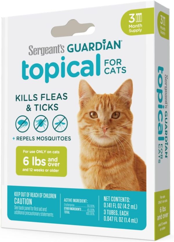 Sergeant's Guardian Flea & Tick Squeeze On Topical Cats 6lbs and Over., 3 Count