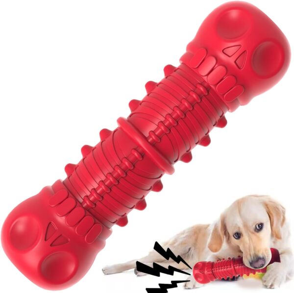 Dog Squeaky Toys for Aggressive Chewers, Durable Dog Chew Toys for Large Medium Breed Dog, Dog Toys, Tough Durable Dogs Toys with Natural Rubber (A Red, for Larege Dogs)