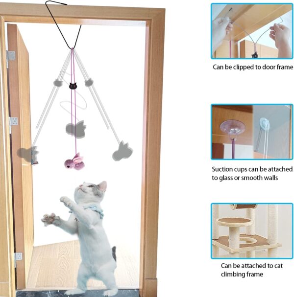 Cat Toys Interactive for Indoor Cats,2PCS Retractable Cat Wand Toys,9PCS Teaser Toys&1PCS Hanging Door Lure Cat Toy,Interactive Feather Toy for Teaser Play and Chase Exercise with Kitten - Image 3