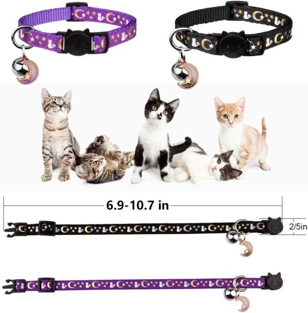 2PCS Breakaway Cat Collars with Bell Moons Stars Cute Kitty Adjustable Safe Kitten Collars with Pendant Glow in The Dark(Black&Purple) - Image 6