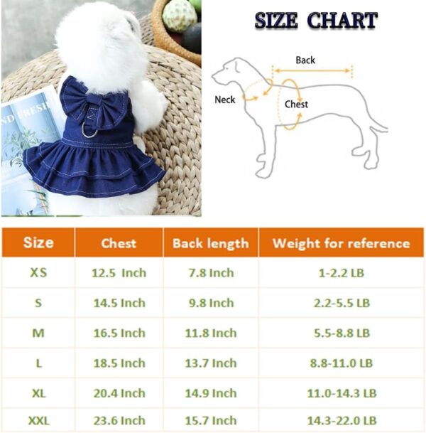 ANIAC Denim Dog Dresses for Small Dogs Puppy Girl Clothes with Leash Ring and Cute Bow Knot Summer Cat Apparel with D-Ring Blue Girl Dog Clothes (Dark Blue,Small) - Image 5