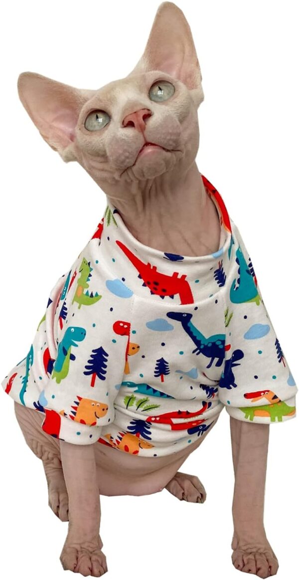 Sphynx Hairless Cat Summer Cotton T-Shirts Cat Vest Pet Clothes,Round Collar Vest Kitten Shirts Sleeveless, Cats & Small Dogs Apparel (Medium, Dinosaur)