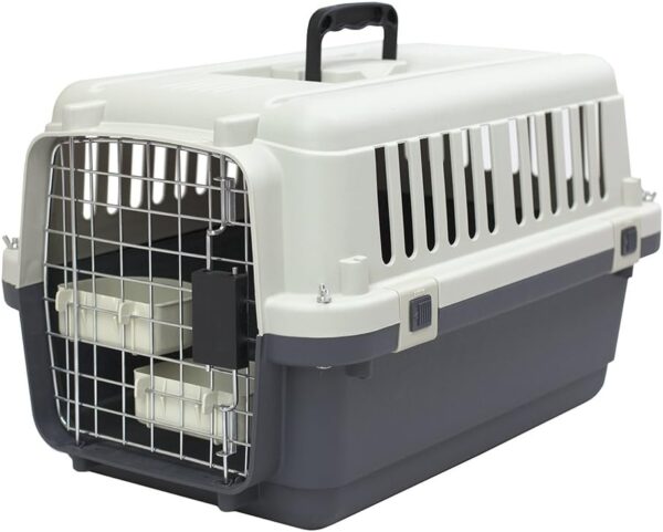 SportPet Designs Plastic Kennels Rolling Plastic Wire Door Travel Dog Crate - Small - No Wheel, Tan