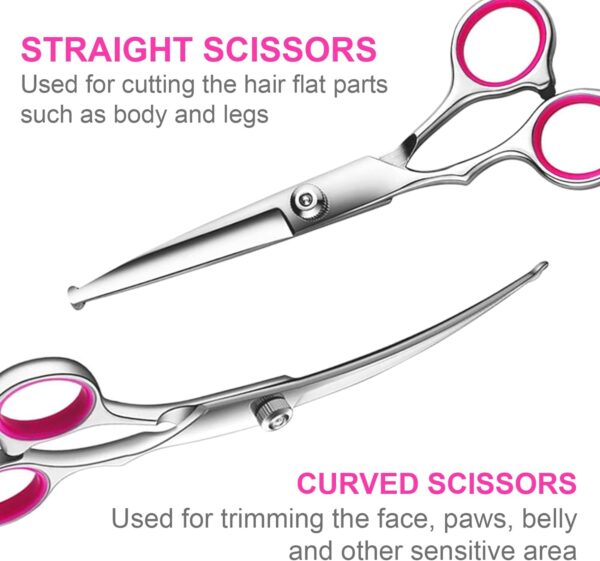 5 in1 Dog Grooming Scissors Kit, Professional Dog Scissors for Grooming with Safety Round Tips, Titanium Coated Grooming Scissors Kit for Dogs Cat Pet At Home - Image 3