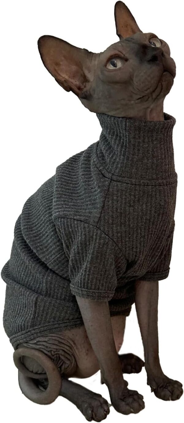 Sphynx Cats Shirt Cat Turtleneck Cotton Sweater Pullover Kitten T-Shirts with Sleeves Cat Pajamas Jumpsuit for Sphynx Cornish Rex, Devon Rex, Peterbald (Medium (Pack of 1), Deep Grey)