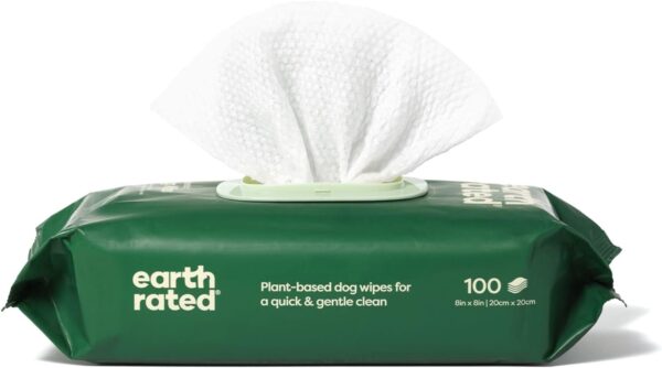 Earth Rated Dog Wipes, Thick Plant Based Grooming Wipes for Easy Use on Paws, Body and Bum, Unscented, 100 Count