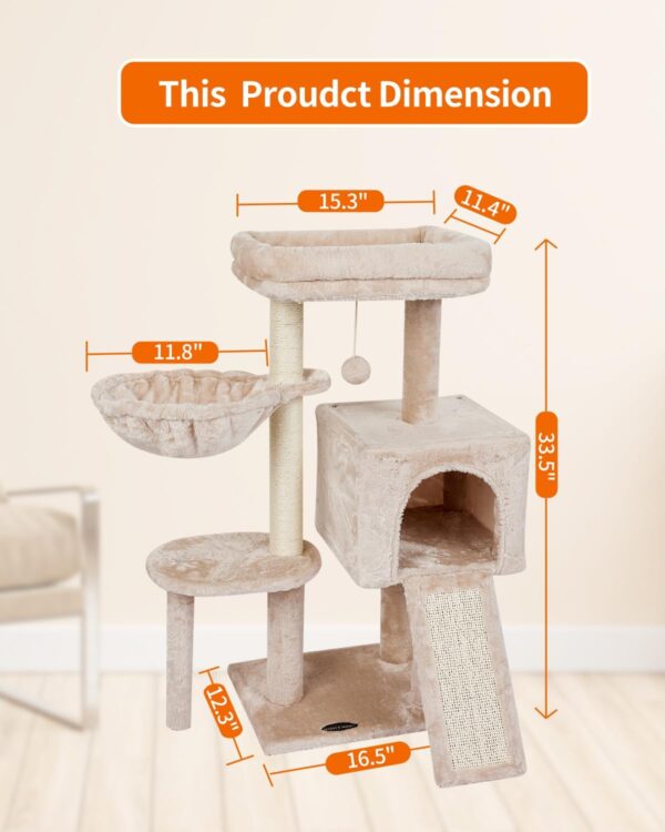 FISH&NAP Cute Cat Tree Kitten Cat Tower for indoor Cat Condo Sisal Scratching Posts with Jump Platform Cat Furniture Activity Center Play House Beige - Image 7