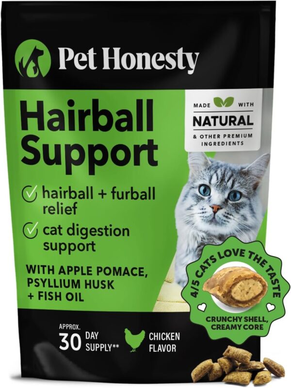 Pet Honesty Cat Hairball Support Chews, Hairball Remedy Cat Treats, Cat Furball Treatment, Supports Skin & Coat, Digestion, Cat Vitamins & Supplements & Hairball Medicine, Chicken (30-Day Supply)