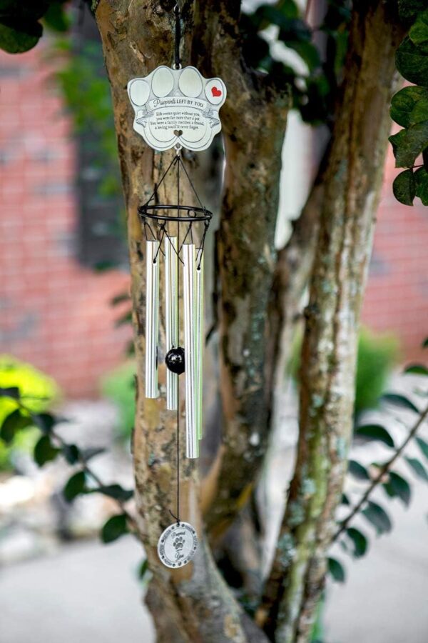 Pet Memorial Wind Chime - 18" Metal Casted Pawprint Wind Chime - A Beautiful Remembrance Gift for a Grieving Pet Owner - Includes Pawprints Left by You Poem Card - Image 2