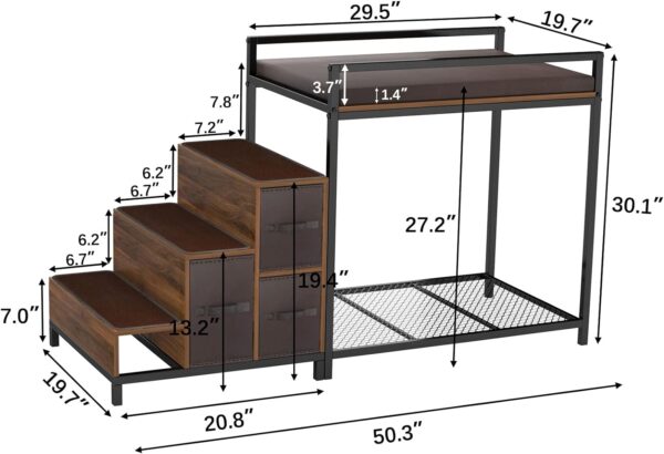 GDLF Bunk Beds Window Perch for Dogs Bedside Lounge Elevated Dog Bed Multi-Level Platform with Foam Upholstery, Non-Slip Pad and Storage - Image 4