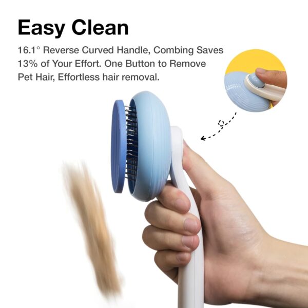 Cat Brush for Shedding, Pet Grooming Self Cleaning Slicker Brush for Cats & Dogs, Cat Deshedding Brush Easily Removes Tangles Hair and Loose Undercoat, Mats Tangled Hair Shedding Brush (Blue) - Image 2