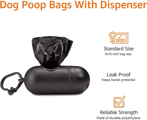 Amazon Basics Dog Poop Leak Proof Bags with Dispenser and Leash Clip, Unscented, 900 Count, 60 Pack of 15, Black, 13 Inch x 9 Inch - Image 4