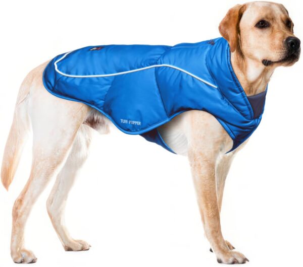 Tuff Pupper Insulated Winter Dog Coat | Waterproof Against Snow & Rain | Premium Padded Cold Weather Jacket | Reflective for Safety | Zipper Opening for Harness | Adjustable Sizing (Blue/L)