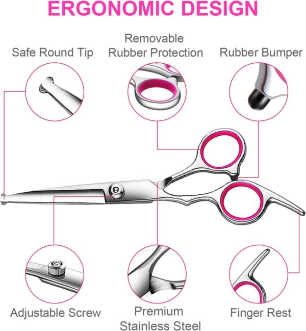 5 in1 Dog Grooming Scissors Kit, Professional Dog Scissors for Grooming with Safety Round Tips, Titanium Coated Grooming Scissors Kit for Dogs Cat Pet At Home - Image 5