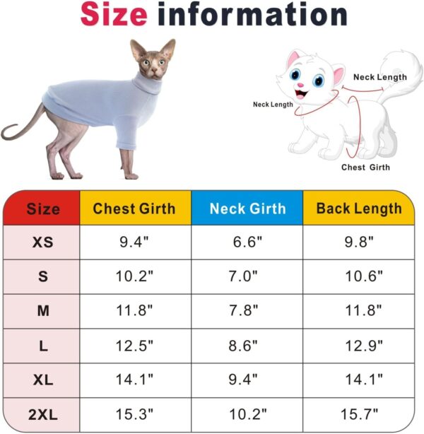 Idepet Sphynx Cat Shirt,Hairless Cats Cotton Clothes Turtleneck Sweater Breathable Pullover Kitten Apparel Adorable Vest Pajamas Jumpsuit for Cat and Small Dogs (Small, Blue) - Image 6