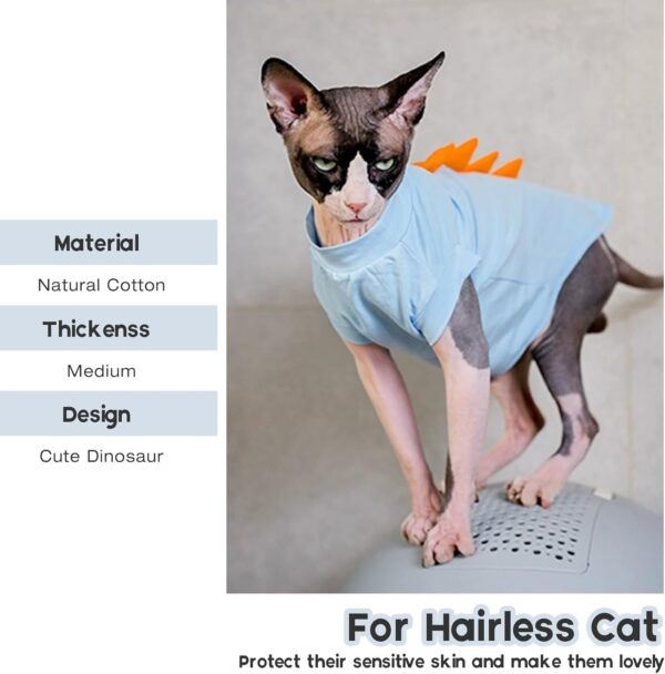 Bonaweite Sphynx Cat Clothes, Dinosaur Design Cat Shirts for Cats Only, Hairless Cat Sweater, Breathable Cat Daily Wear Clothes for Devon Rex Cats Summer, Kitten Costume T-Shirts with Sleeves for Cats - Image 5