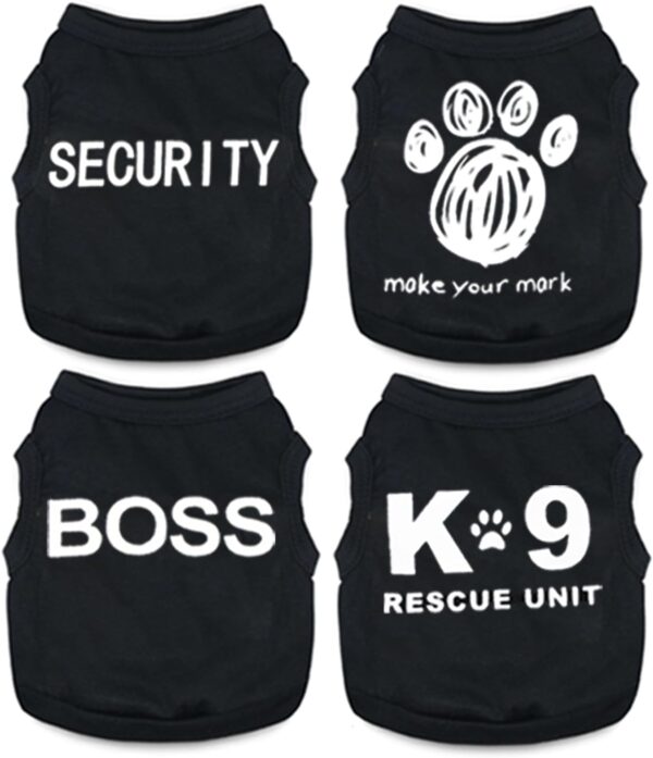 4 Pieces Chihuahua Clothes Dog Clothes for Small Dogs Boy Summer Teacup Yorkie Clothes Spring Letter Security Boss Dog Shirts Soft Puppy Clothes Tiny Dog Outfit Pet Cat Clothing XXS Black - Image 2