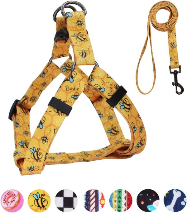 QQPETS Dog Harness Leash Set Adjustable Heavy Duty No Pull Halter Harnesses for Small Medium Large Breed Dogs Back Clip Anti-Twist Perfect for Walking (S(14"-20" Chest Girth), Yellow Bee)