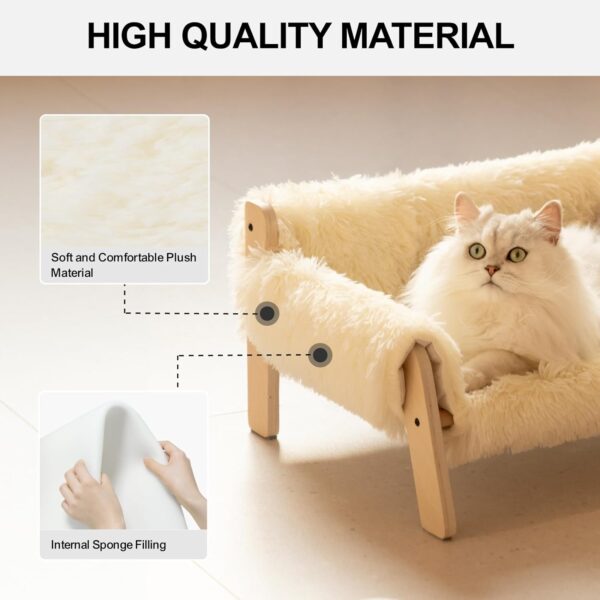 MEWOOFUN Cat Couch Bed, Pet Sofa for Indoor Cats Wooden Indoor Pet Furniture Elevated Cat Beds with Removable Mattress Cover Suitable for Kitty, Puppy or Small Animal (Plush Beige) - Image 4