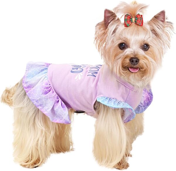 Yikeyo Dog Clothes Girl Dog Dress Small Dogs Puppy Dresses Pet Dress Shirt Female Yorkie Chihuahua Cat Apparel Birthday Party Costume Mermaid Princess Outfit(Purple，XS)