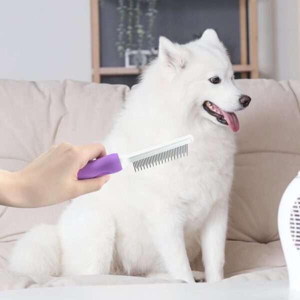 Detangling Pet Comb for Dog & Cat, Grooming Comb with Long & Short Stainless Steel Teeth, Safely Remove Knots & Tangles for Healthy Shiny Coat, Gentle Effective Detangling Tool for Pet Hair - Image 7