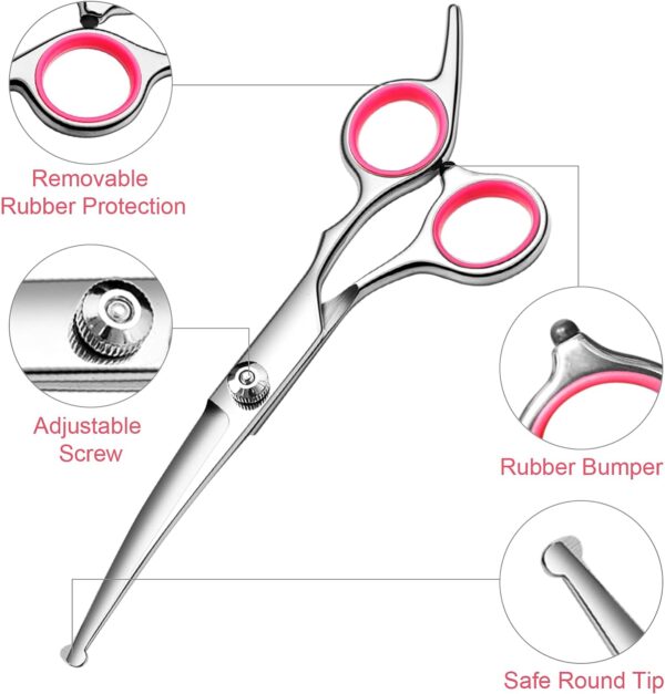 Dog Grooming Scissors with Safety Round Tips Stainless Steel Professional Dog Grooming Kit - Thinning, Curved Scissors and Comb for Dog Cat Pet - Image 2