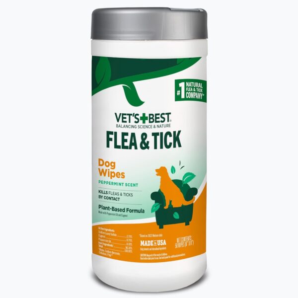 Vet's Best Flea and Tick Wipes for Dogs and Cats - Flea Treatment for Cats and Dogs - Plant-Based Formula - Certified Natural Oils - 50 Count