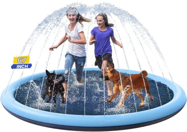 67inch Dog Splash Pad Non-Slip,Medium Pet Dogs Cool Sprinkler Pool Heavy Duty Splash Pads for Kiddie Baby Wading Pool Summer Outdoor Play Water Fun Toy Gift Easy to Use/Clean