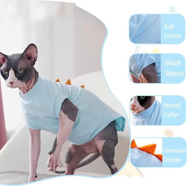 Bonaweite Sphynx Cat Clothes, Dinosaur Design Cat Shirts for Cats Only, Hairless Cat Sweater, Breathable Cat Daily Wear Clothes for Devon Rex Cats Summer, Kitten Costume T-Shirts with Sleeves for Cats - Image 4