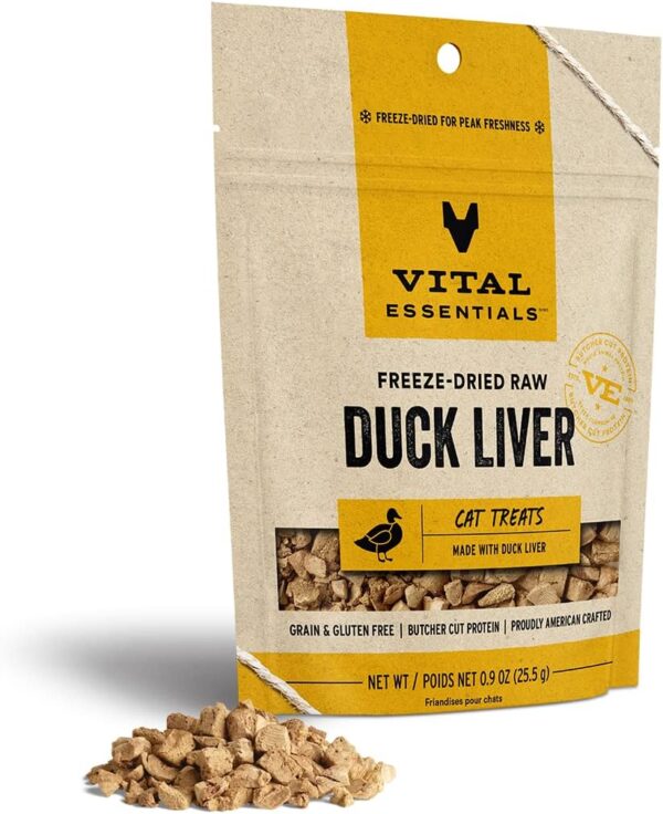 Vital Essentials Freeze Dried Raw Single Ingredient Cat Treats, Duck Liver, 0.9 oz