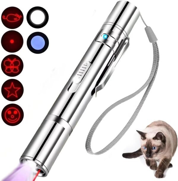 Cat Toys,Laser Pointer Cat Toy,Cat Pointer Toy,Long Range 7 Modes Lazer Projection Playpen for Kitten Outdoor Pet Chaser Tease Stick Training Exercise,USB RechargeSmall Laser Presentation Clicker Pen