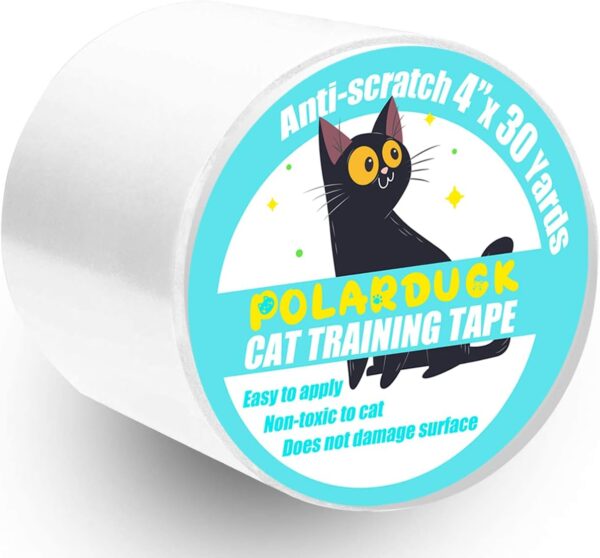 Anti Cat Scratch Tape, 4 inches x 30 Yards Cat Training Tape, 100% Transparent Clear Double Sided Cat Scratch Deterrent Tape, Furniture Protector for Couch, Carpet, Doors, Pet & Kid Safe