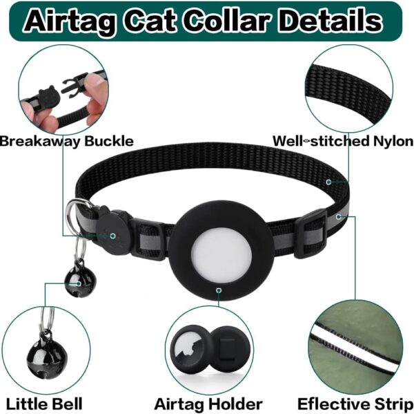 Airtag Cat Collar Breakaway, Reflective Kitten Collar with Apple Air Tag Holder and Bell for Girl Boy Cats, 0.4 Inches in Width and Lightweight(Black) - Image 5