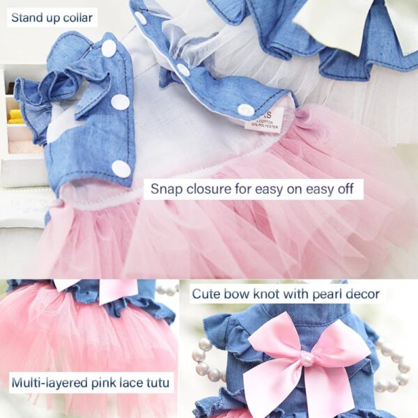 ANIAC Pet Denim Dress with Cute Bow-Knot Comfy Vest Skirt Lace Trim Tutu Summer Spring Clothes for Cats and Small Dogs (Small) - Image 4