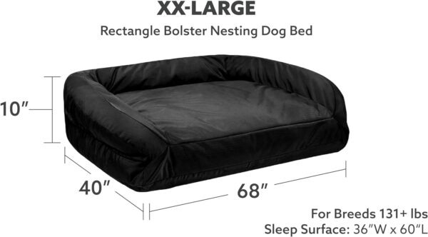 K9 Ballistics Tough Bolster Nesting Pillow XX-Large Sofa Dog Bed with Removable Washable Cover - Durable, Water Resistant with Nonskid Bottom 68"x40", Obsidian Black - Image 2