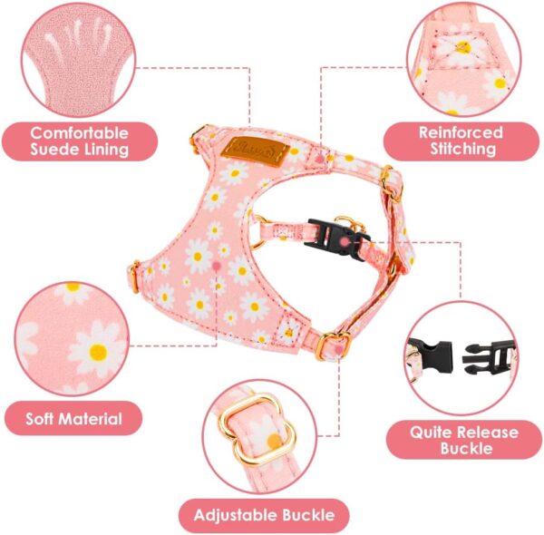 SlowTon No Pull Dog Harness with Leash - Soft Lightweight Floral Pattern Puppy Harness, Adjustable Pet Harness for Small Medium Dogs (Pink Daisy XXS) - Image 5