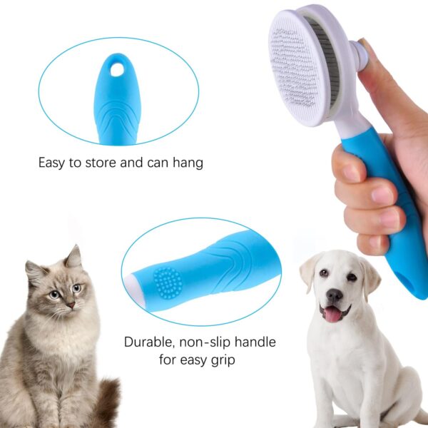 Cat Grooming Brush, Self Cleaning Slicker Brushes for Dogs Cats Pet Grooming Brush Tool Gently Removes Loose Undercoat, Mats Tangled Hair Slicker Brush for Pet Massage- Upgraded (BLUE) - Image 6