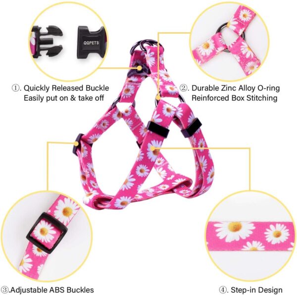 QQPETS Dog Harness Leash Set Adjustable Heavy Duty No Pull Halter Harnesses for Small Medium Large Breed Dogs Back Clip Anti-Twist Perfect for Walking (XS(12"-18" Chest Girth), Daisy) - Image 2