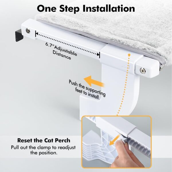 Window Sill Mount Cat Perch for Indoor Cats, One-Step Sliding Clamping Slot Adjustment Cat Hammock with Removable Two Fabrics Covers, No Suction Cups Cat Bed for Windowsill & Bedside (Medium) - Image 3