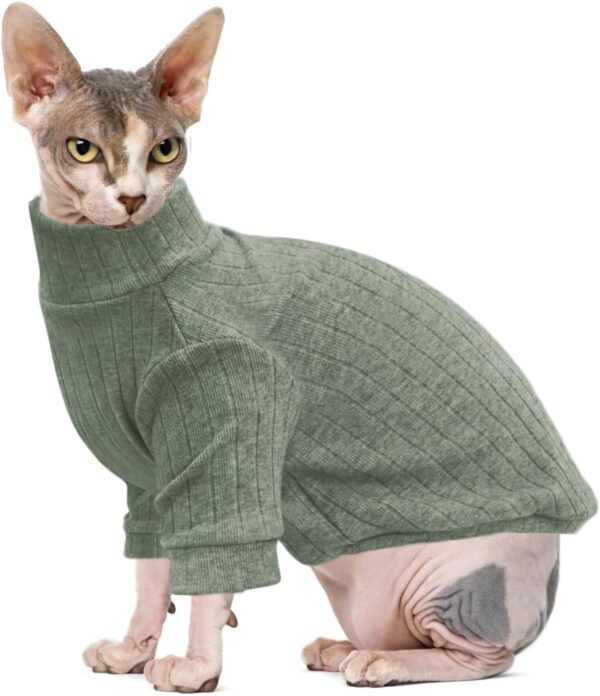 Idepet Sphynx Hairless Cats Sweater Shirt Kitten Soft Puppy Clothes Pullover Cute Cat Pajamas Jumpsuit Cotton Apparel Pet Winter Turtleneck for Cats and Teacup Chihuahua Small Dogs(Green,M) - Image 3