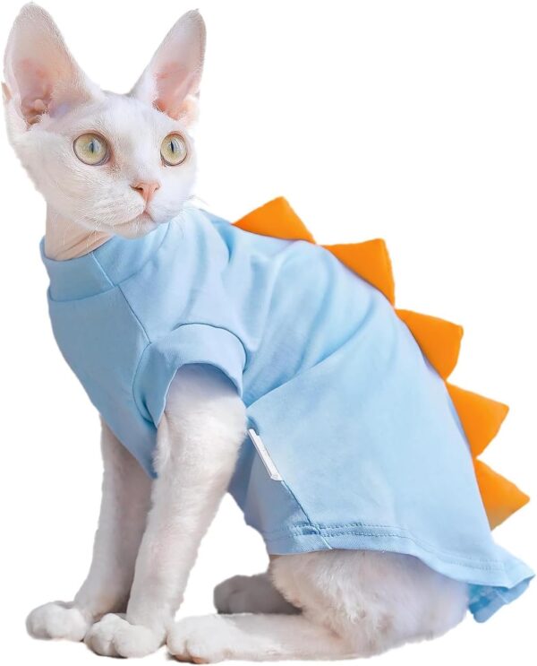 Bonaweite Sphynx Cat Clothes, Dinosaur Design Cat Shirts for Cats Only, Hairless Cat Sweater, Breathable Cat Daily Wear Clothes for Devon Rex Cats Summer, Kitten Costume T-Shirts with Sleeves for Cats