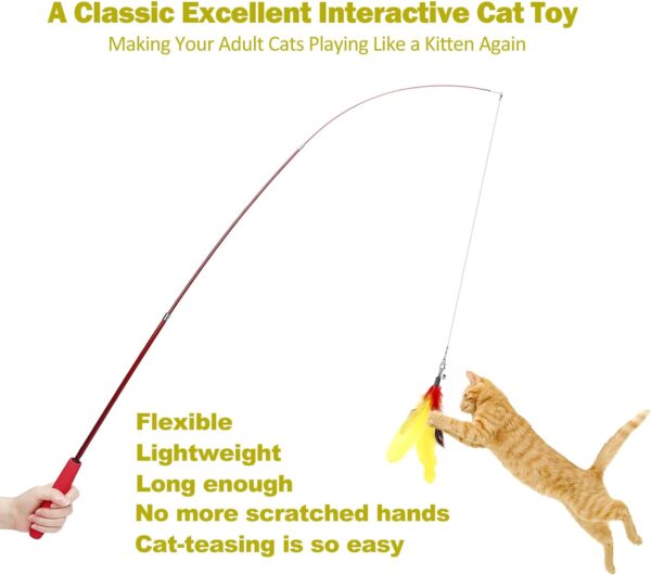 Interactive Cat Toys - Retractable Wand Toy and Feather Toys Refills for Indoor Cats to Chase and Exercise - Image 2