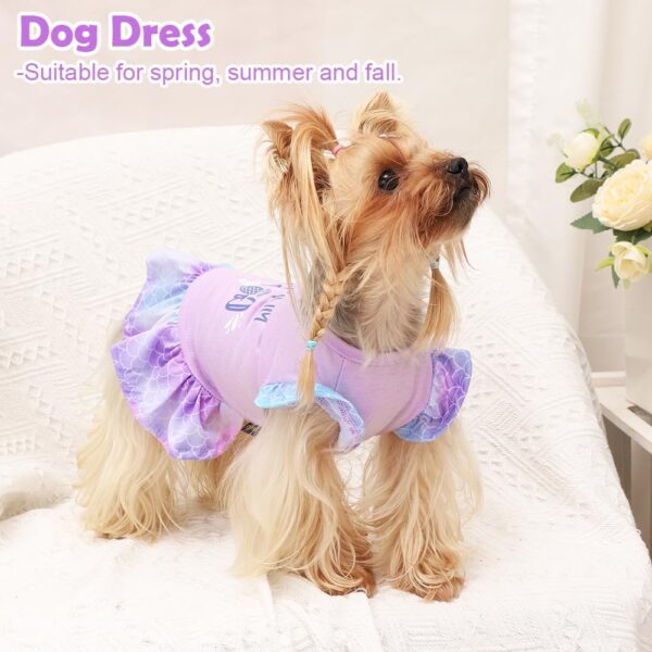 Yikeyo Dog Clothes Girl Dog Dress Small Dogs Puppy Dresses Pet Dress Shirt Female Yorkie Chihuahua Cat Apparel Birthday Party Costume Mermaid Princess Outfit(Purple，XS) - Image 6