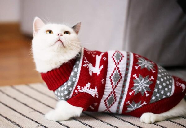 Vehomy Dog Christmas Sweaters Pet Winter Knitwear Xmas Clothes Classic Warm Coats Reindeer Snowflake Argyle Sweater for Kitty Puppy Cat-XS - Image 5